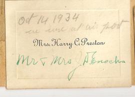 CALLING CARD Mrs Harry C. Preston